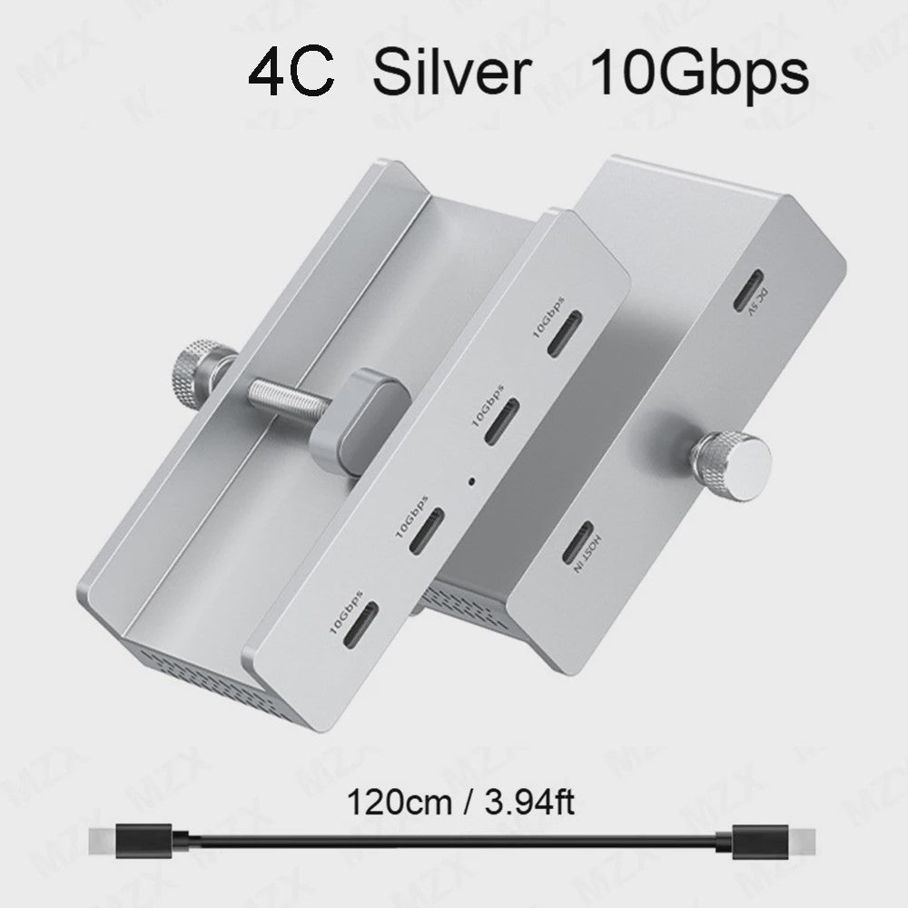 Aluminium USB 3.0/3.2 Hub met Clip: 5Gbps/10Gbps Docking Station voor Monitor & Bureau