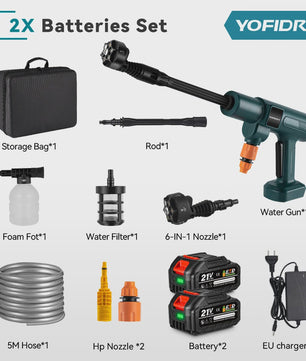 YOFIDRA 6-in-1 Hogedrukreiniger 200 Bar - Krachtige Borstelloze Waterstraal voor Auto & Tuin (Makita Accu Compatibel)