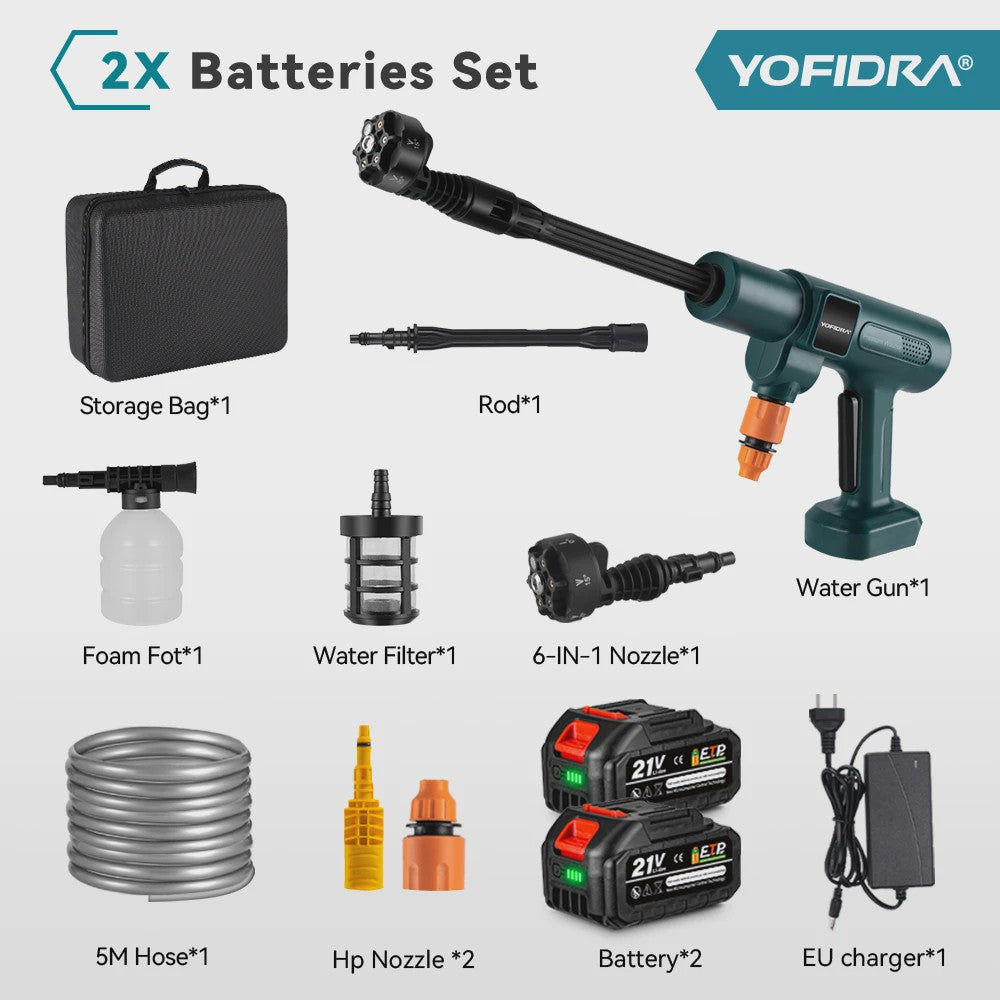 YOFIDRA 6-in-1 Hogedrukreiniger 200 Bar - Krachtige Borstelloze Waterstraal voor Auto & Tuin (Makita Accu Compatibel)