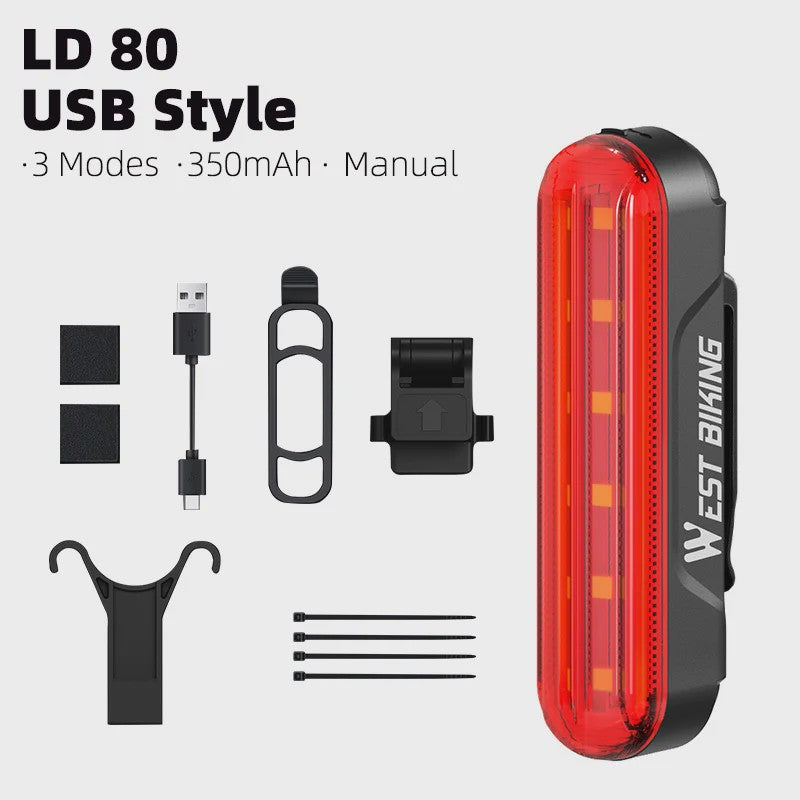 Slimme Fietslamp Achterlicht met Laser & Rem sensor - USB Oplaadbaar, Waterdicht