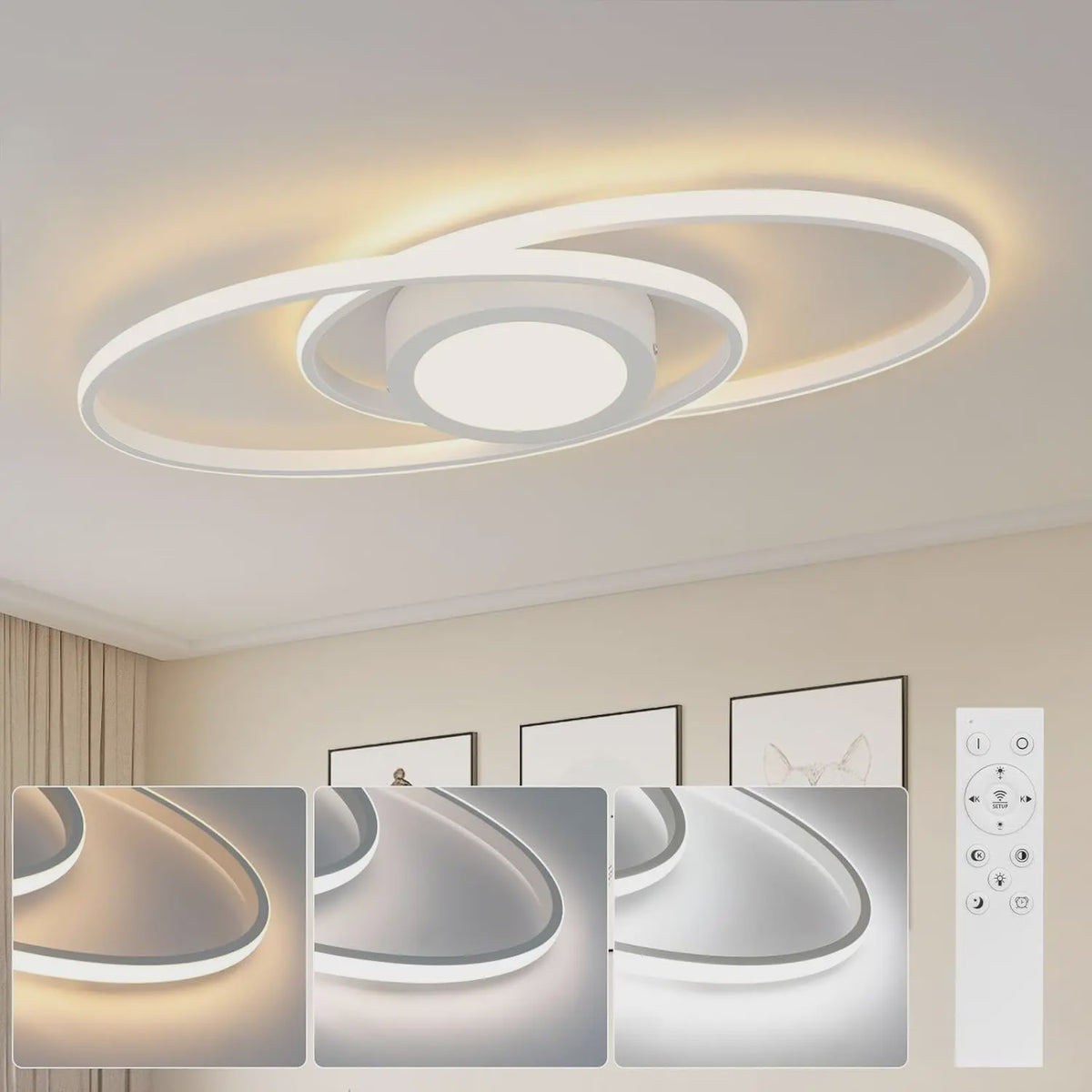 Moderne Zwarte LED Plafondlamp 48W Dimbare met Afstandsbediening & Kleurtemperatuur 3000K-6500K