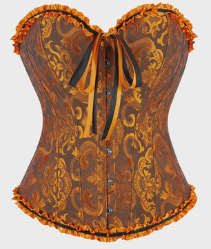 Victoriaans Jacquard Corset Top met Kant en Bloemenprint - Sexy Bustier voor Dames