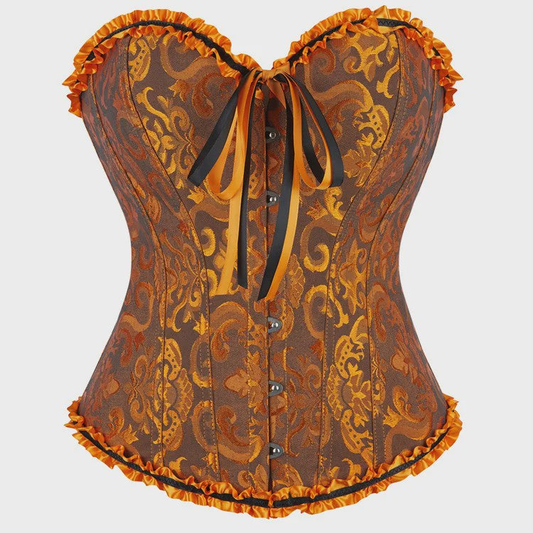 Victoriaans Jacquard Corset Top met Kant en Bloemenprint - Sexy Bustier voor Dames