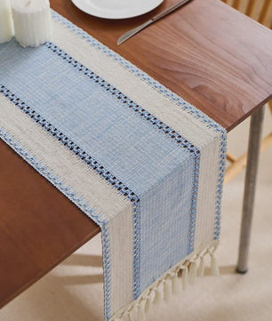 Groene Boho Tafel Runner met Franjes - Handgeweven - Rustiek Lente Decoratie