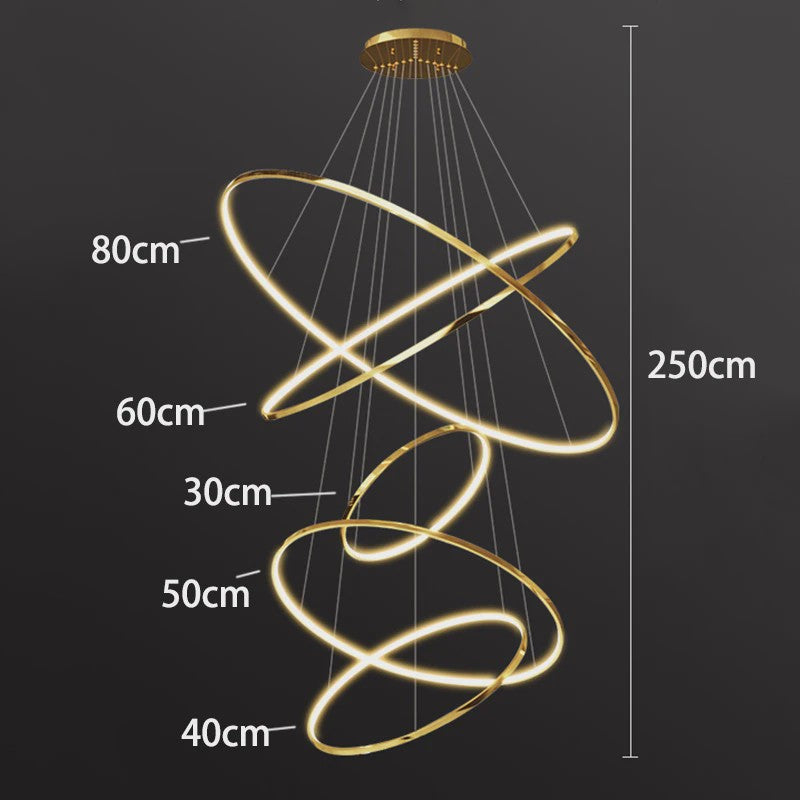 Luxe LED Trappenhuis Hanglamp - Moderne Ring Kroonluchter voor Woonkamer & Eetkamer