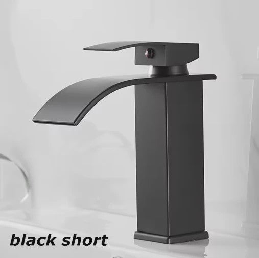 Moderne Waterval Kraan Zwart - RVS Wastafelkraan met Warm & Koud Water