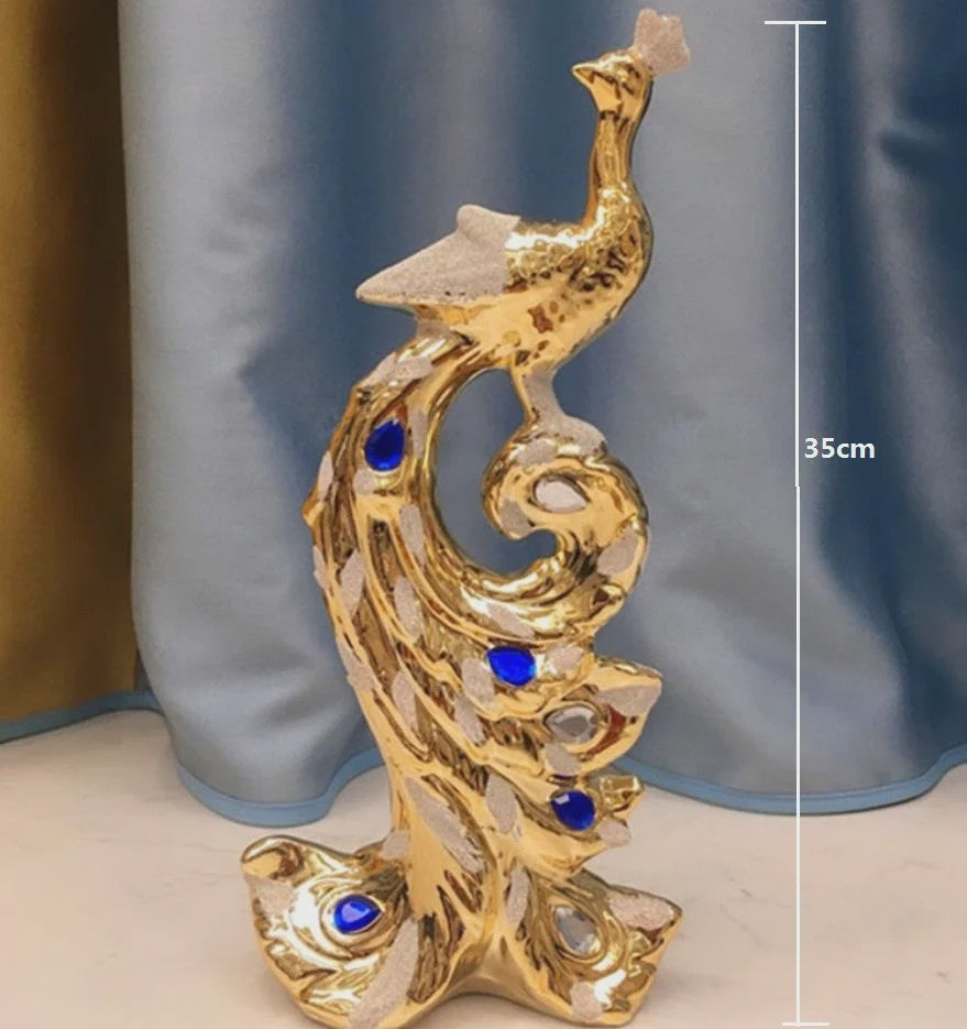 Luxe Gouden Pauwen Beeldjes - Creatieve Decoratie voor Woonkamer & Kast
