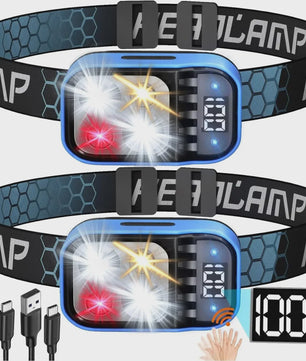Oplaadbare LED Hoofdlamp met Sensor, Batterij Indicator & Waterdicht Ontwerp - Super Fel