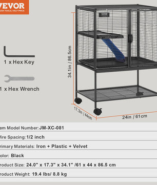 Grote 4-Laags Metalen Dierenkooi met Wielen - Ideaal voor Fretten, Ratten & Knaagdieren
