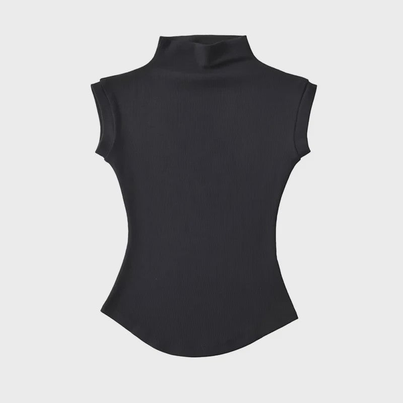Dames Zomer Mouwloze Turtleneck Top - Slim Fit Basic T-shirt