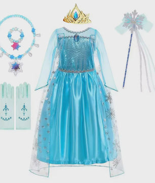 Elsa Prinsessenjurk Meisjes - Lange Mouwen, Sneeuwvlokken & Glitter - Perfect voor Feestjes & Carnaval