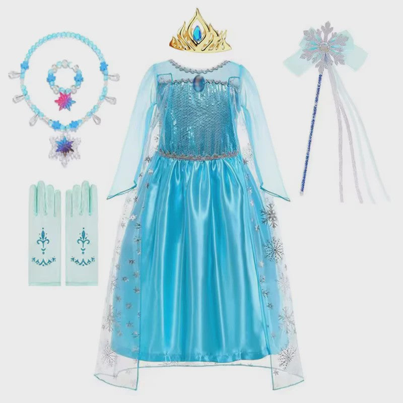 Elsa Prinsessenjurk Meisjes - Lange Mouwen, Sneeuwvlokken & Glitter - Perfect voor Feestjes & Carnaval