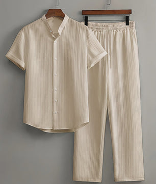 Zomerse Heren Tweedelige Set: Luchtig Linnen Look Shirt met Broek