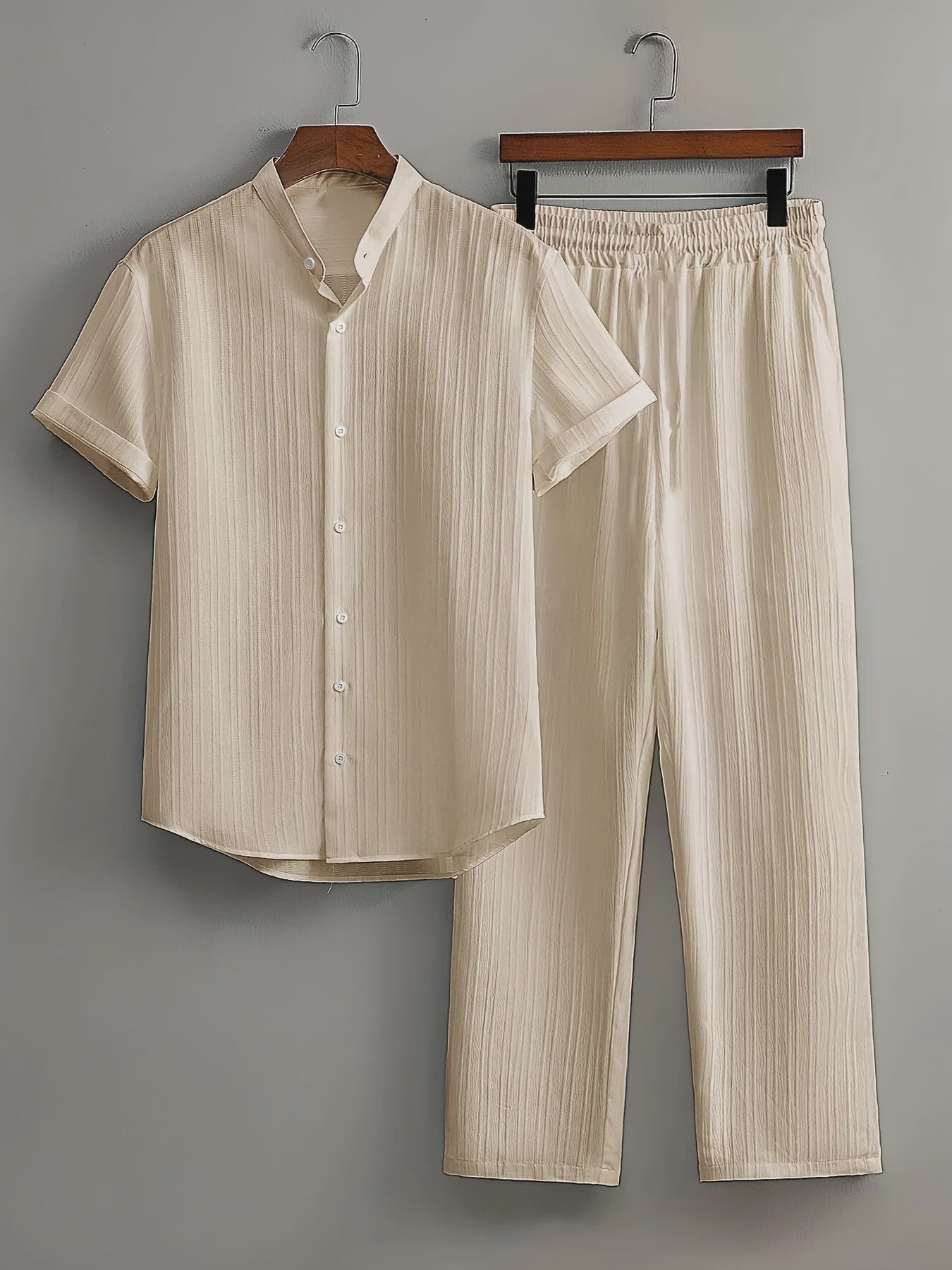 Zomerse Heren Tweedelige Set: Luchtig Linnen Look Shirt met Broek