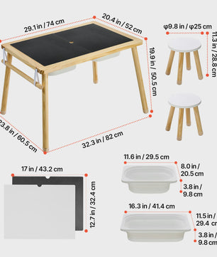 Houten Sensorische Activiteitentafel voor Kinderen met 3 Opbergbakken & Dubbelzijdig Bord