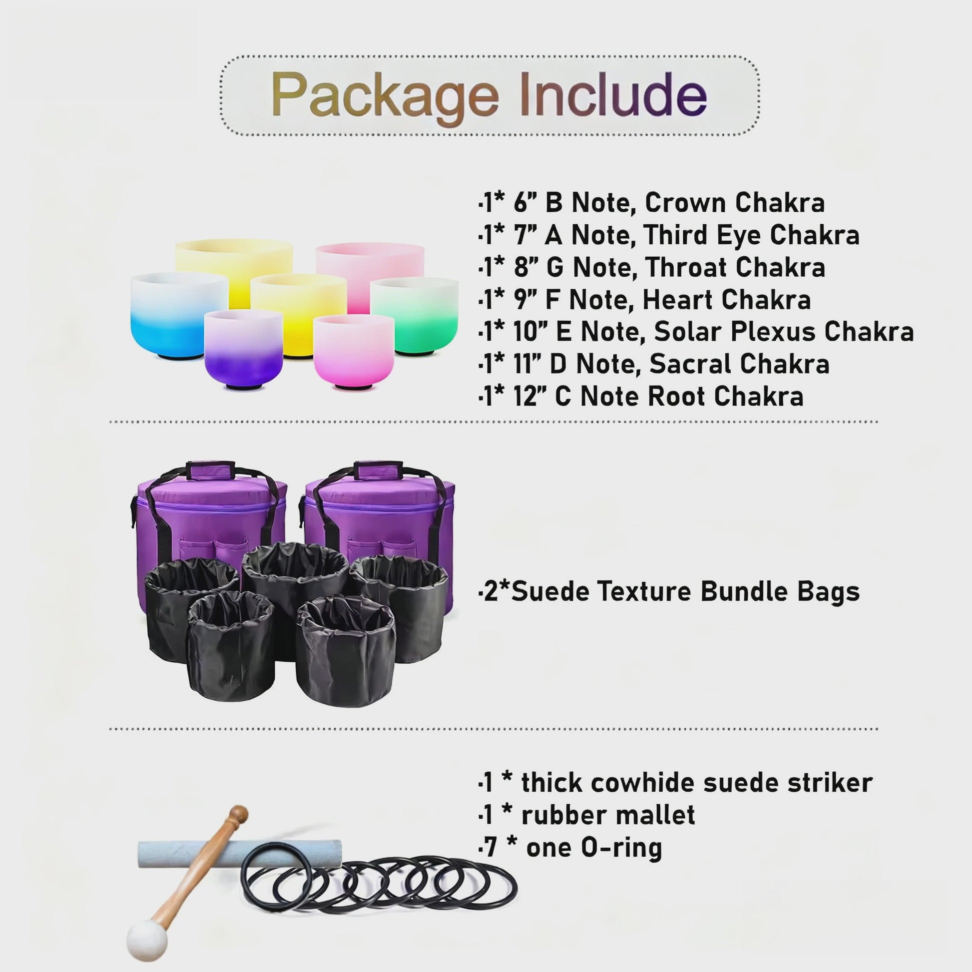 7-delige Kristallen Klankschaal Set (6-12 Inch) - 432Hz Chakra Stemming voor Meditatie & Sound Therapy