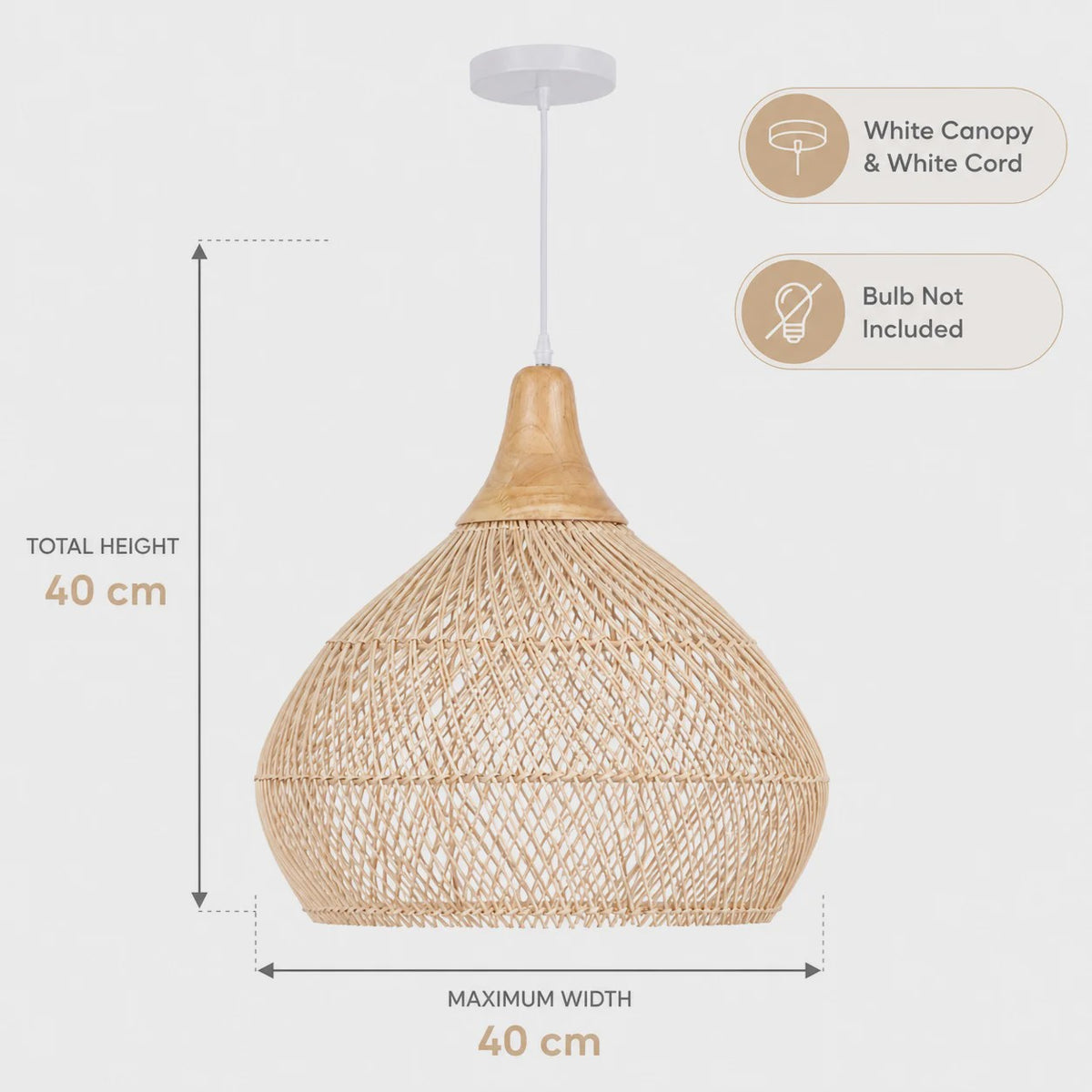 Boho Rotan Hanglamp met Houten Top - Sfeervolle Verlichting voor Woonkamer, Keuken & Eetkamer