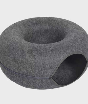 Felt Donut Kattenmand - 2-in-1 Huisje, Tunnel & Speelplek voor Katten en Kleine Honden
