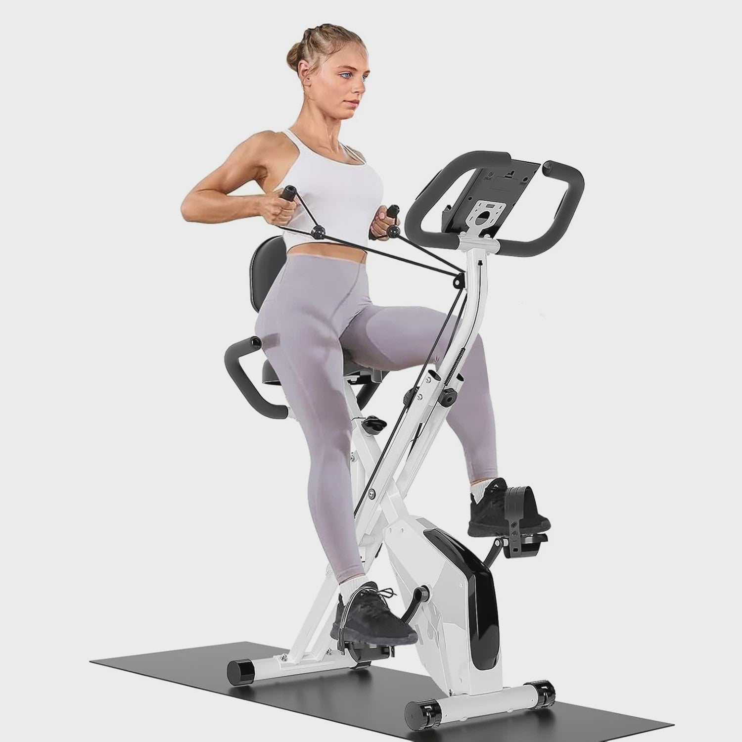 GartistGO foldable exercise bike, 8 resistance levels, with heart rate sensors, LCD stationary fitness bike for indoor cycling With extra-thick yoga and Pilates mat