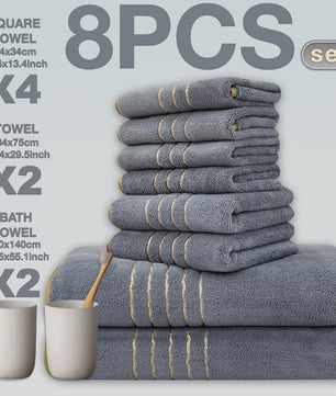 Luxe 8-delige Koraal Fleece Handdoekenset - Zacht, Absorberend & Sneldrogend