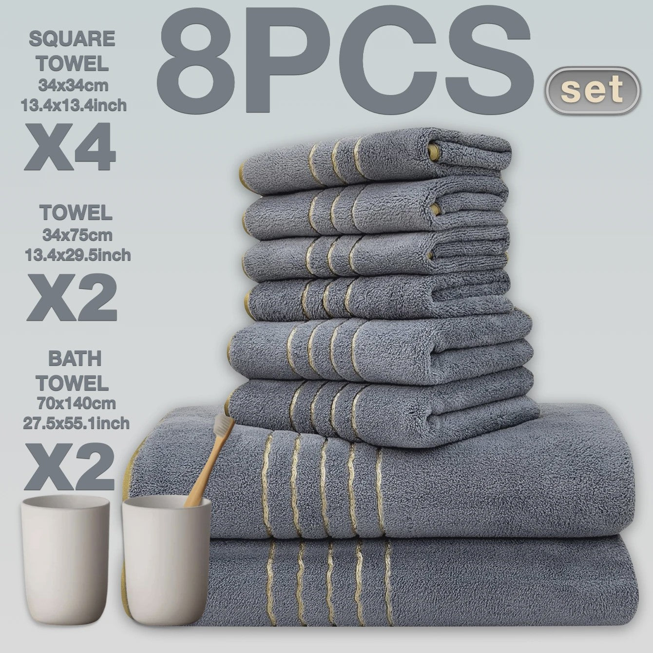 Luxe 8-delige Koraal Fleece Handdoekenset - Zacht, Absorberend & Sneldrogend