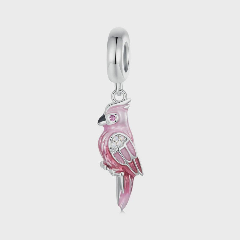 WOSTU 925 Sterling Zilver Papegaai Bedel met Roze Emaille & Kristallen - DIY Sieraden