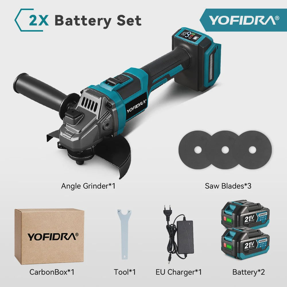 YOFIDRA Accu Haakse Slijper 125mm M14 - Borstelloze Motor, 21V Kracht
