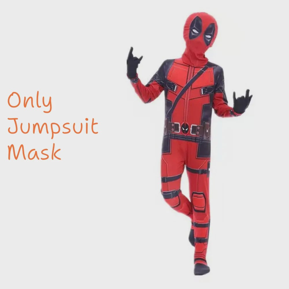 Deadpool Cosplay Kostuum Jumpsuit met Masker en Zwaarden voor Kinderen en Volwassenen