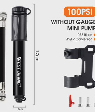 WEST BIKING Mini Fietspomp Aluminium Draagbaar - Schrader & Presta Klep