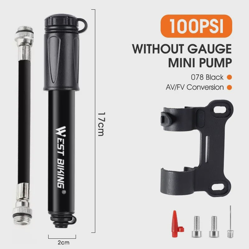 WEST BIKING Mini Fietspomp Aluminium Draagbaar - Schrader & Presta Klep