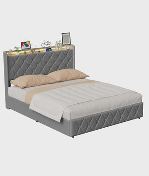 Modern Gestoffeerd Bed met Hydraulische Opbergruimte - 90x200cm of 140x200cm