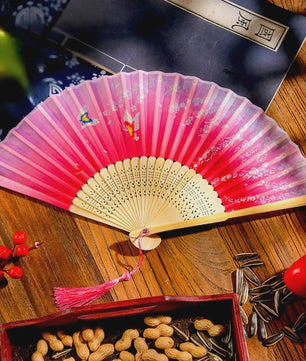 Vintage Zijden Vouwbare Handwaaier - Chinees/Japans Bamboe, Perfect voor Dans & Decoratie