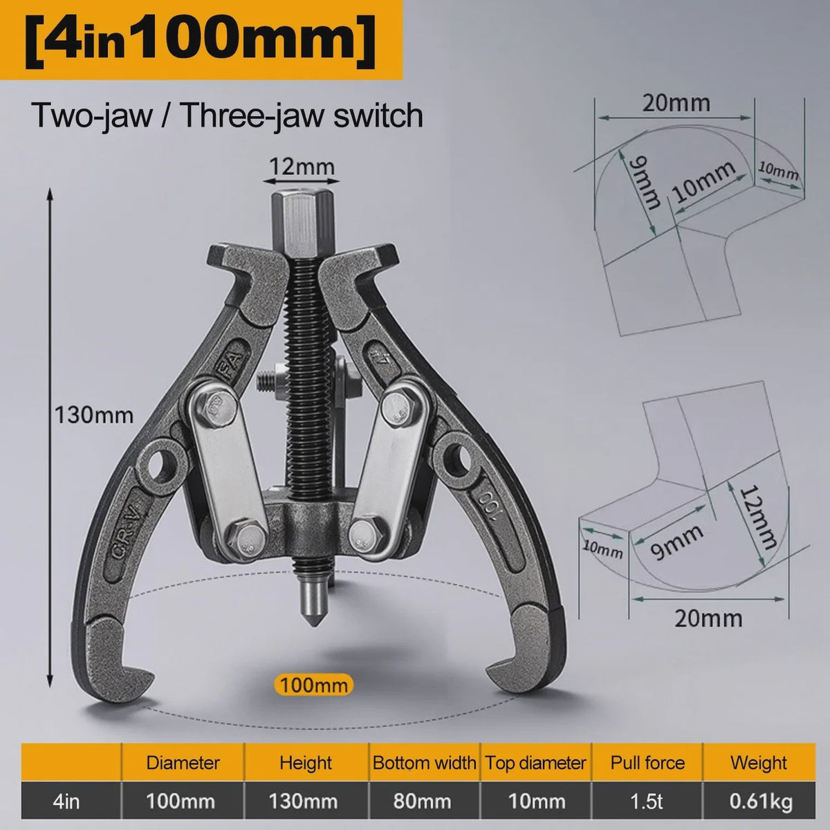 Robuuste 3-in-1 Trekker: 3- & 2-Bekken Trekker voor Lagers, Poelies & Vliegwielen (3, 4, 6 Inch)