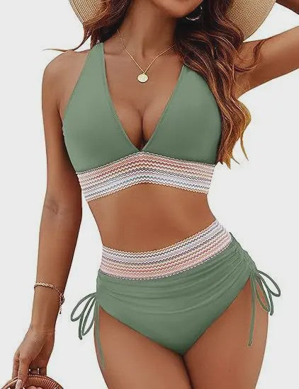 Dames Hoge Taille Bikini Set met Push-Up en Brede Schouderbanden - Zomer Strandkleding