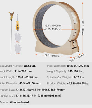 Houten Katten Loopwiel XL - Grote Kattenmolen voor Binnen met Afneembaar Tapijt & Kattenhengel