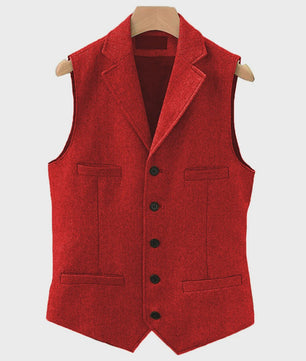 Herentrui Gilet Wol Tweed Visgraat Bruin - Klassiek Gilet voor Bruiloft & Feest
