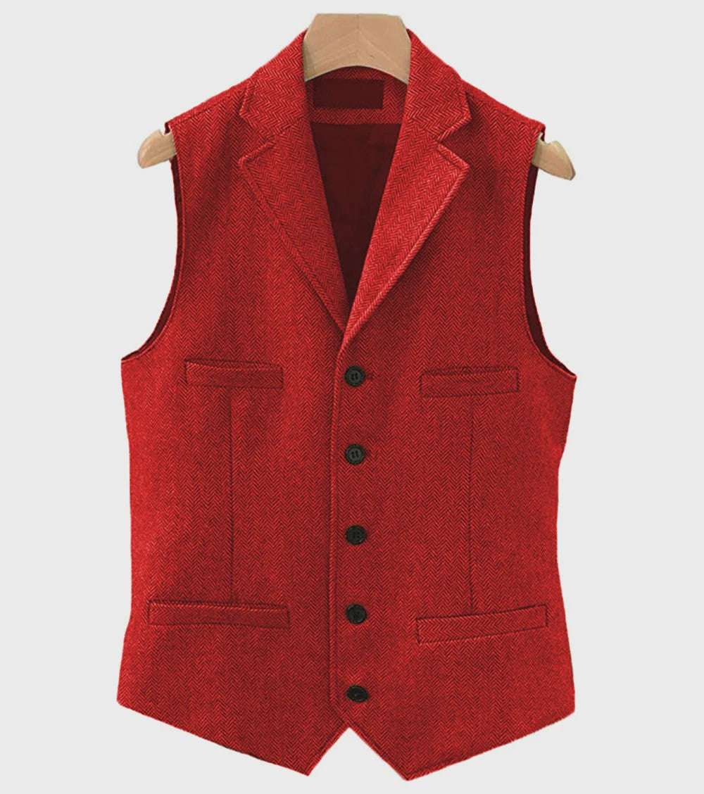 Herentrui Gilet Wol Tweed Visgraat Bruin - Klassiek Gilet voor Bruiloft & Feest
