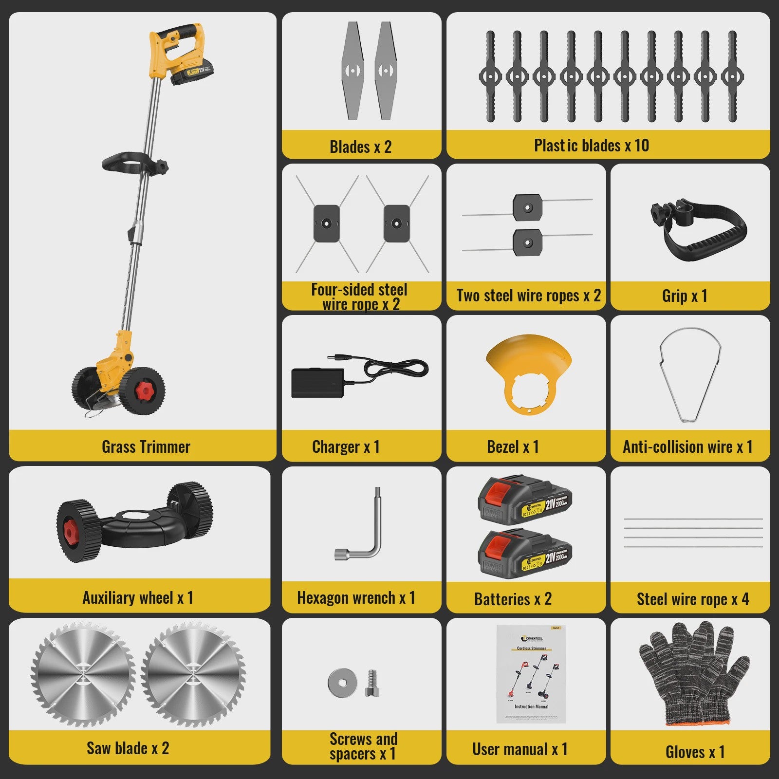 Accu Grastrimmer met Wielen - Verstelbare Steel & Krachtige Motor