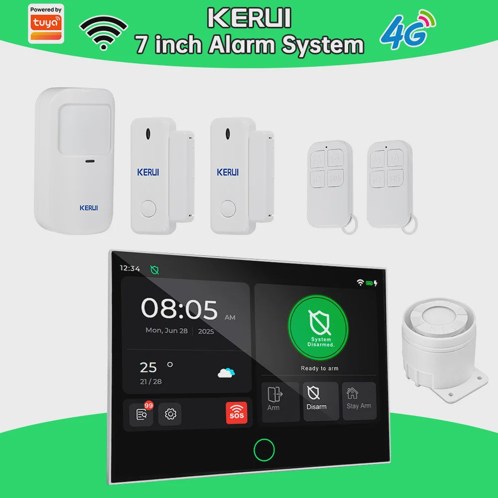 Kerui Alarmsysteem met 7-inch Touchscreen, 4G WiFi en Tuya Smart Integratie
