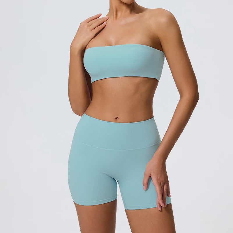 Strapless Sportset Dames: 2-delige Yoga Outfit met Crop Top en Shorts