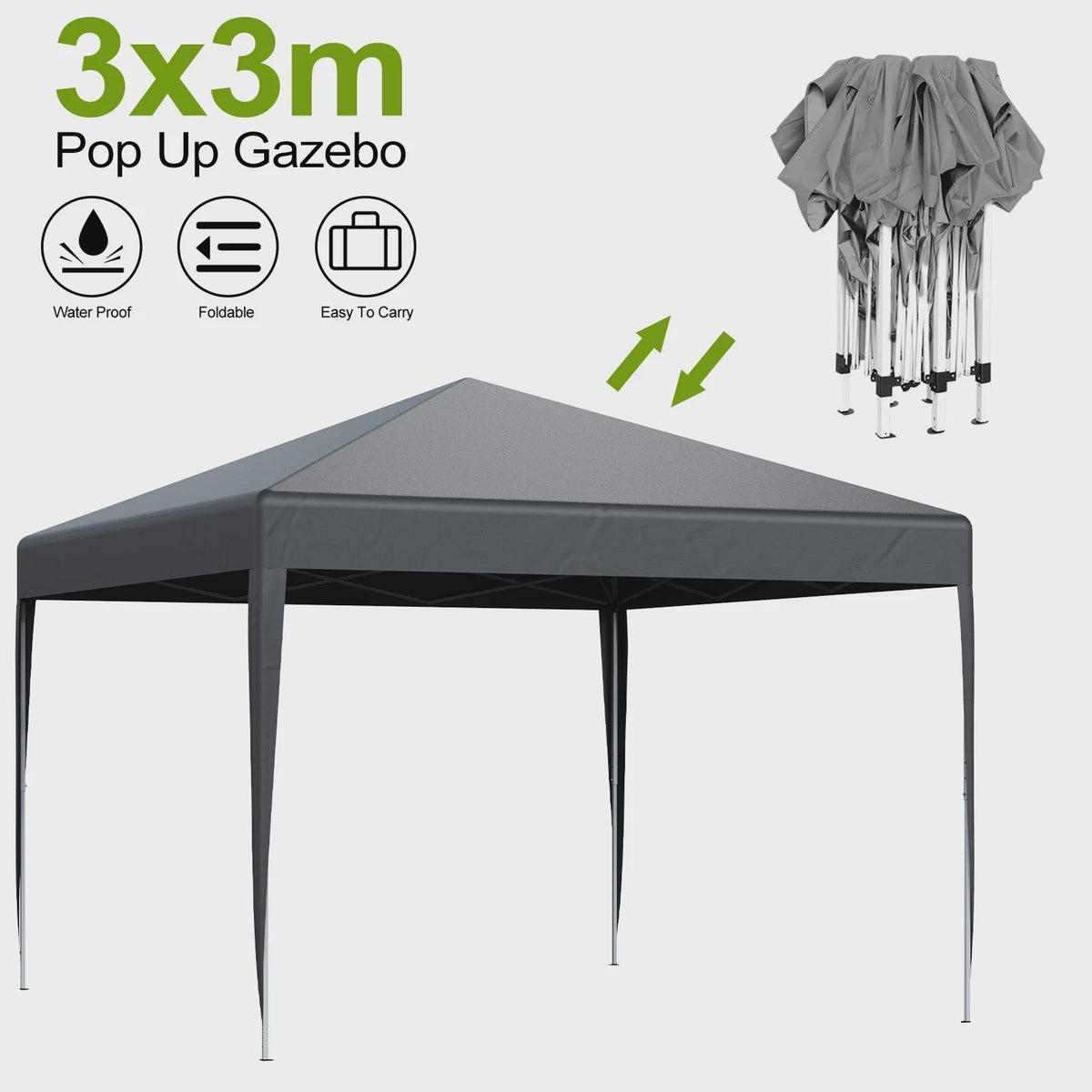 3x3m Pop-Up Gazebo Partytent - Waterdicht, UV-beschermend & Draagbaar