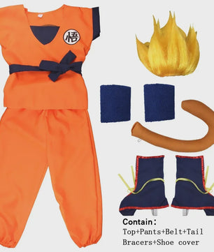 Son Goku Kinderkostuum met Pruik en Staart - Anime Cosplay Feestkostuum