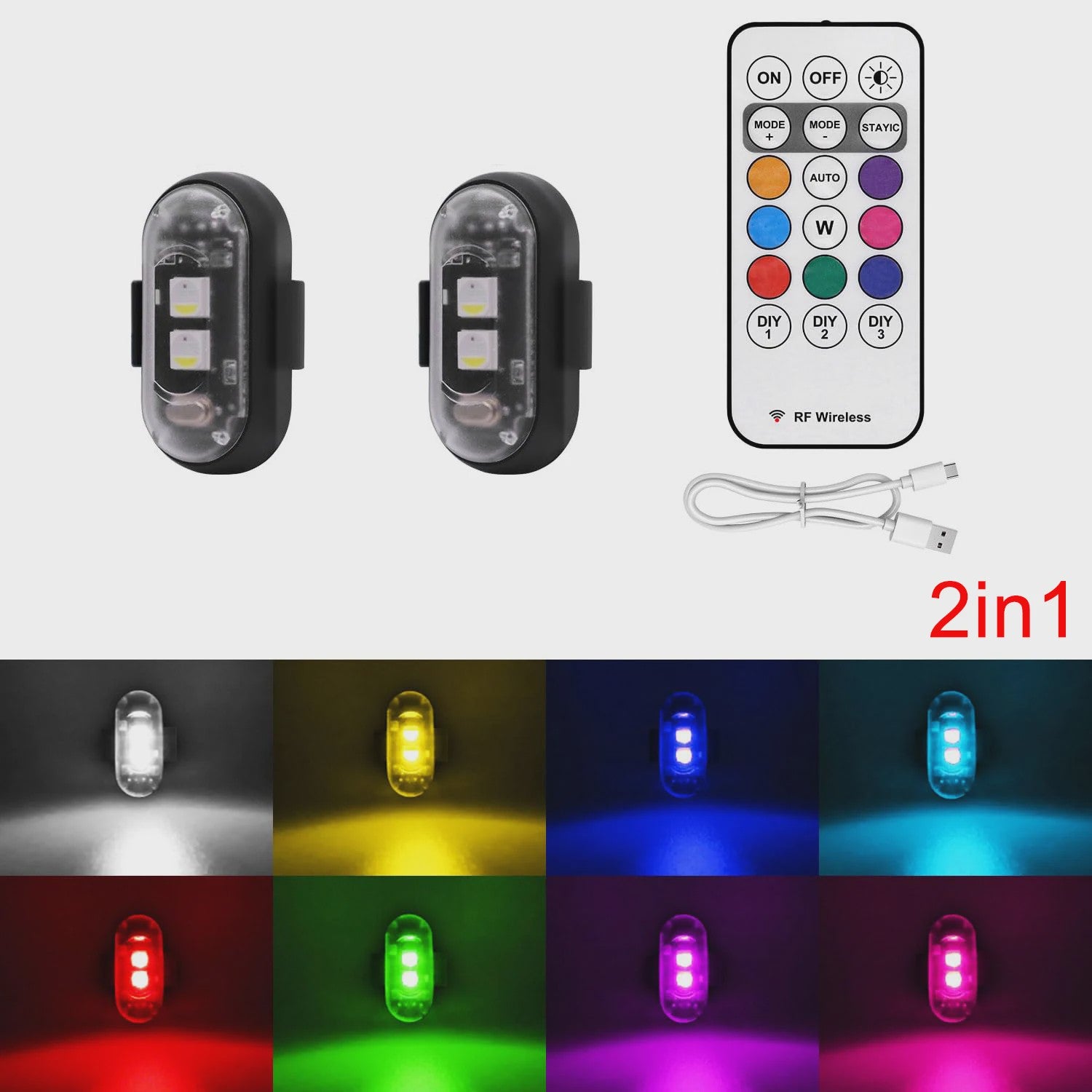 Veelzijdige LED Strobe Anti-Collision Lichten met Afstandsbediening - 8 Kleuren