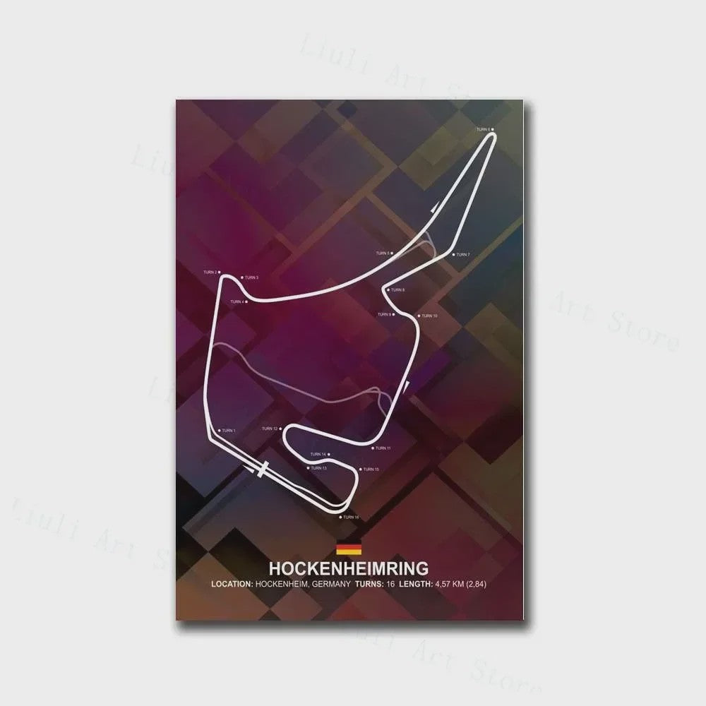Formule 1 Circuit Poster Canvas - F1 Race Track Kunst Print voor Woonkamer Decoratie