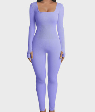 Ribbel Jumpsuit Dames - Naadloos Seamless Sport Bodysuit met Lange Mouwen