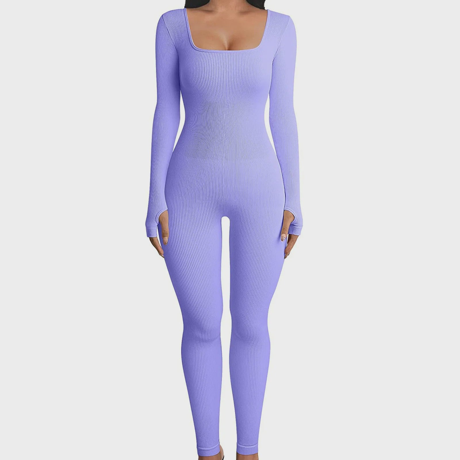 Ribbel Jumpsuit Dames - Naadloos Seamless Sport Bodysuit met Lange Mouwen