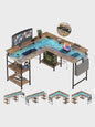 L-vormig Bureau met LED Verlichting, Stopcontacten en USB-poorten - Modern Grijs Design