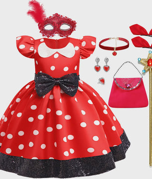 Minnie Mouse Jurk Meisjes Rood Polka Dot met Grote Pailletten Strik - Feestjurk