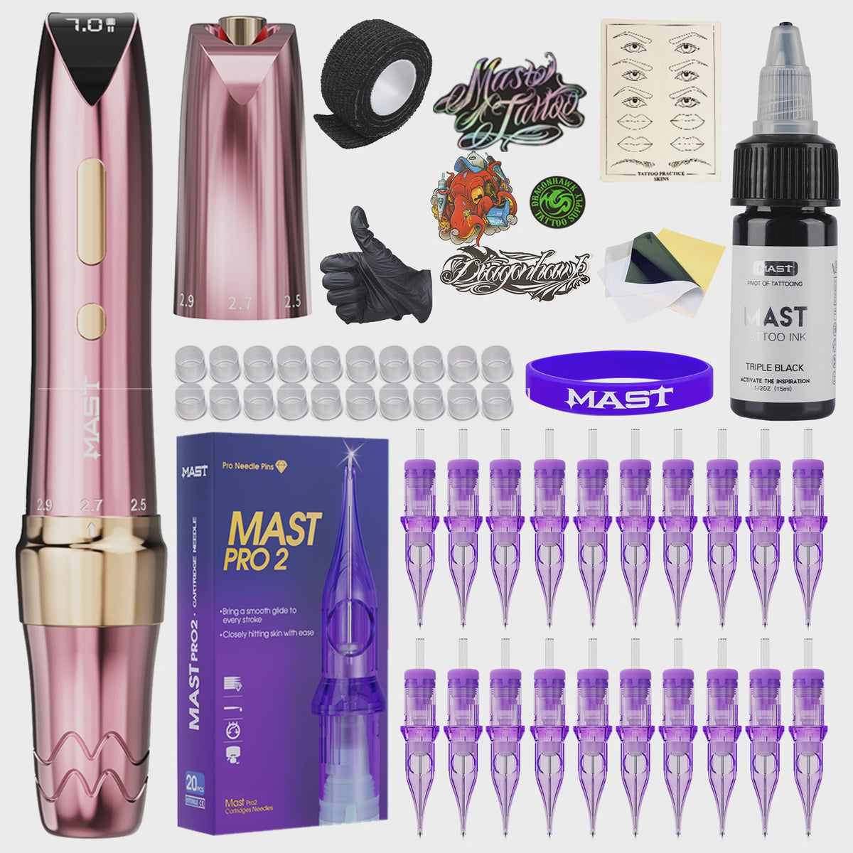 Mast P60 Permanente Make-up Tattoo Machine: 5 Instelbare Slagen, LED Display