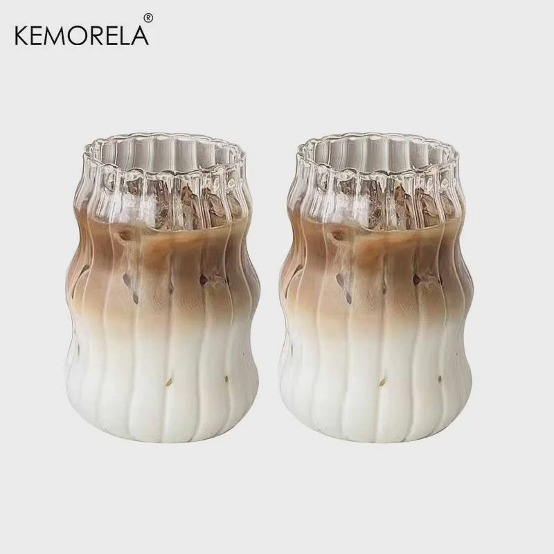 Set Glazen Tumblers met Verticale Ribbels - Hittebestendig Glas voor Koffie, Thee & Water
